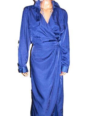Fashion Nova Blue Wrap Maxi Dress 1XL NWT